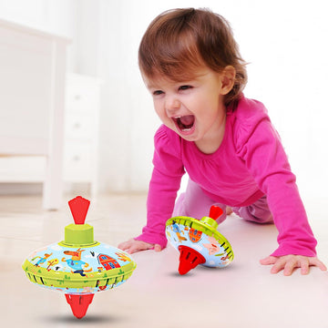 Beeqoo Fun Farm Spinning Top Tin Toy For Kids - Retro Classic Toys - Toddler Traditional Spin Tops - Metal Fidget Spinner For Ki