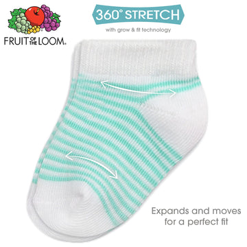 Fruit Of The Loom Baby 22-Pack Grow & Fit Flex Zones Low Cut Stretch Socks - Unisex, Girls, Boys (12-24 Months, Pink)