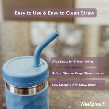 Weesprout 2-In-1 Drinking Cups For Kids, Durable Stainless Steel Tumbler For Smoothies, Silicone Straws With Stoppers, Premium P