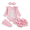Beqeuewll Newborn Baby Girl Easter Outfit Bunny Clothes Long Sleeve Romper+Bloomers Tutu Skirt+Socks+Headband 4Pcs (1St Easter,