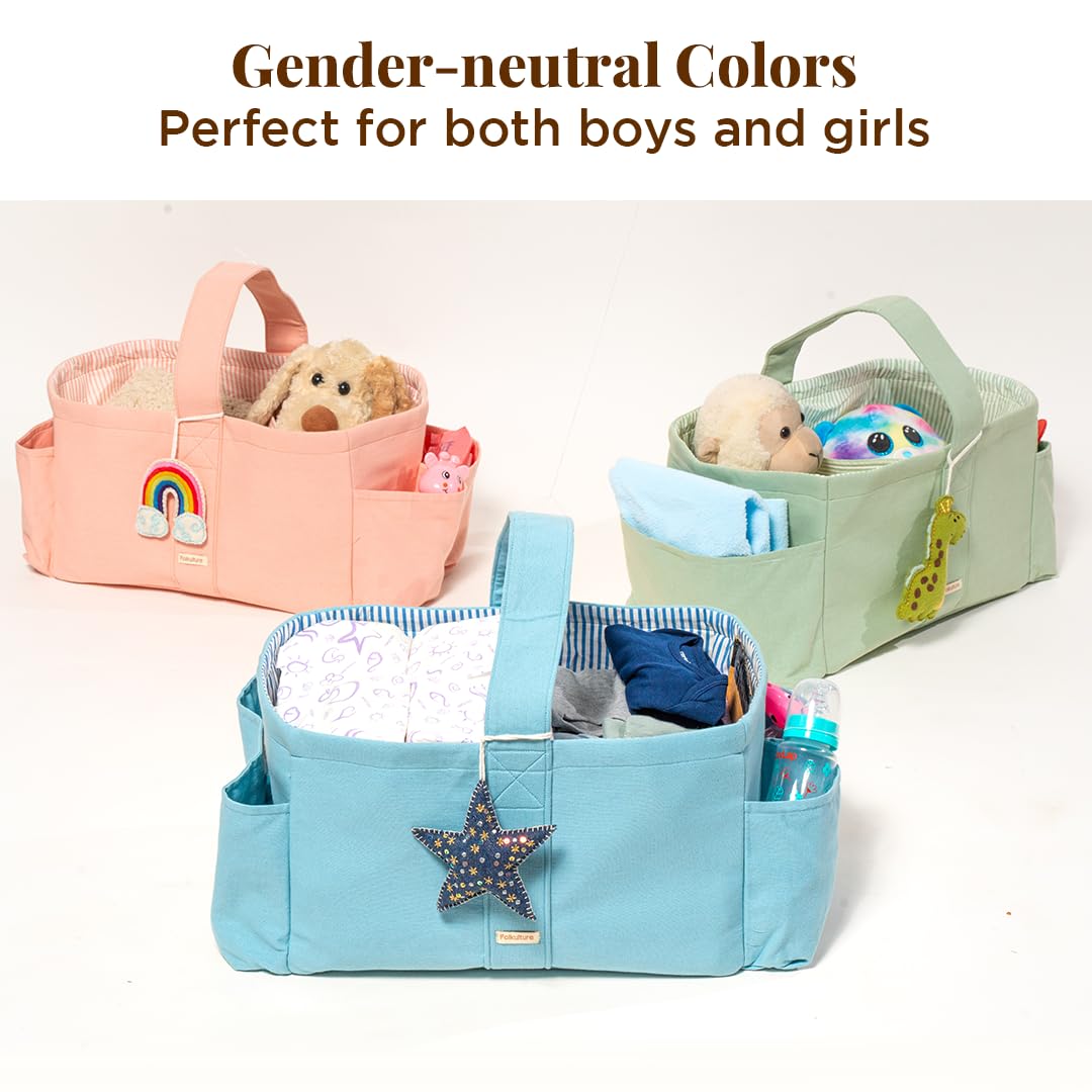 Folkulture Baby Diaper Caddy | Cotton Diaper Bag For Kids - Stylish Comfort Spacious Travel Essential Cart | Nursery Storage Bin