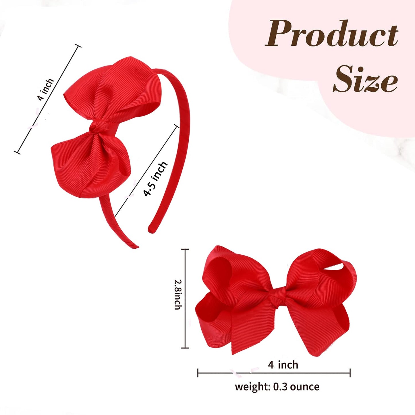 Red Bow Headband & 2 Pcs 4 Inch Hair Bows Set, Back School Hair Accessories For Little Toddler School Girls (Red)