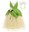 Axaxa Princess Tiana Costume For Girls Princess Tiana Dress Princess And The Frog Costume With Headband 4-7Y