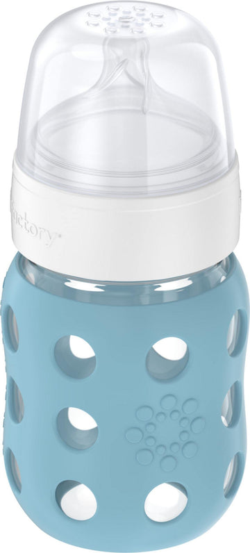 Lifefactory 8-Ounce Wide Neck Glass Baby Bottle With Protective Silicone Sleeve And Stage 2 Nipple, Denim (Lg2211Wde4)