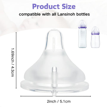 Silicone Bottle Nipples Compatible With Lansinoh Bottles, 4 Pack Replacement Bottle Nipple, Leak-Proof, Bpa-Free, Anti-Colic, Si