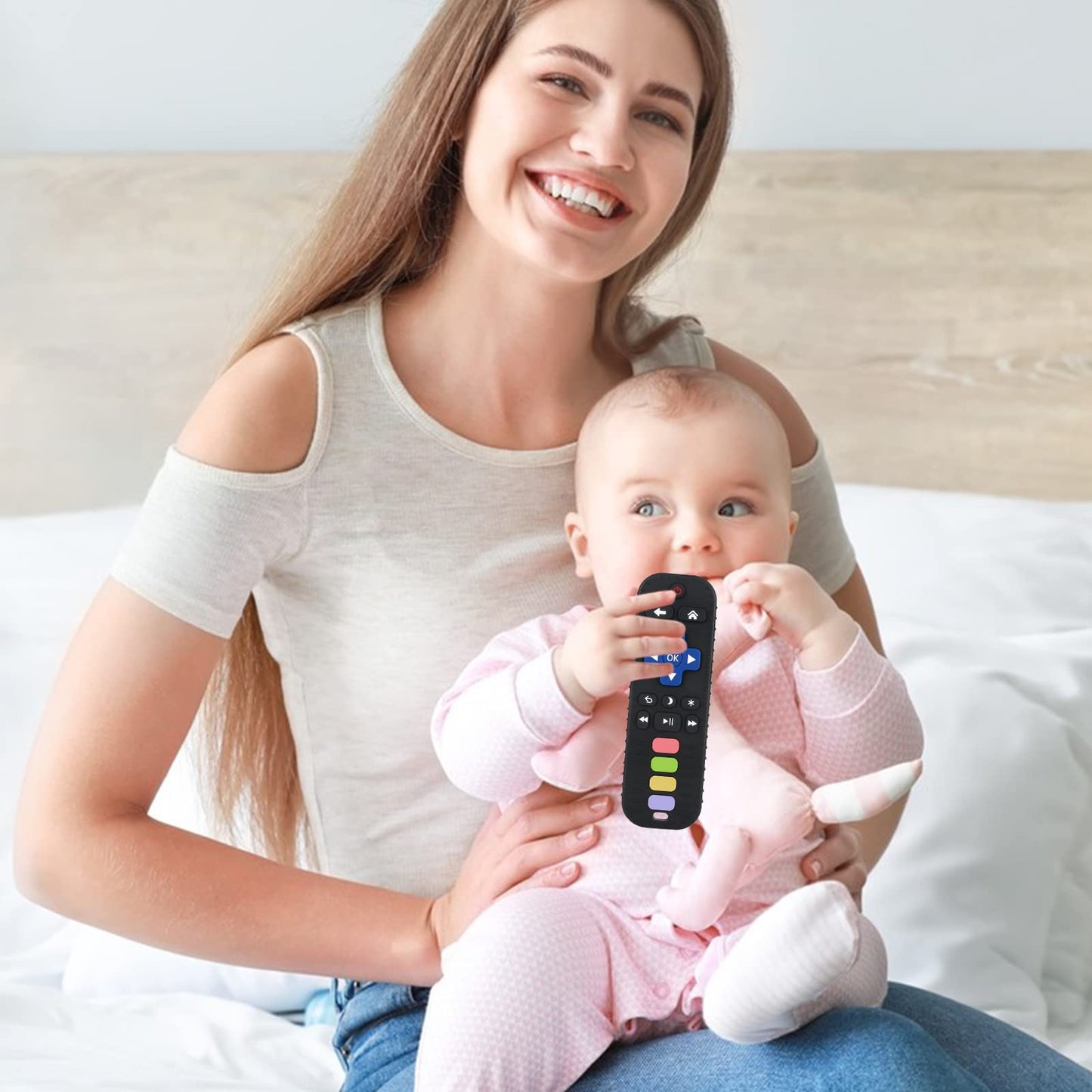Fu Store Black Silicone Teething Toys for 0-12 Momths 3-24 Months Infant Toddlers Remote Control Shape Teethers for Babies Chew