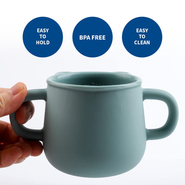 Blue Ginkgo Silicone Toddler Cups - Open Cup For Baby With Handles | Made In Korea | 8Oz Training Open Cups For Toddlers 1-3 (Gr