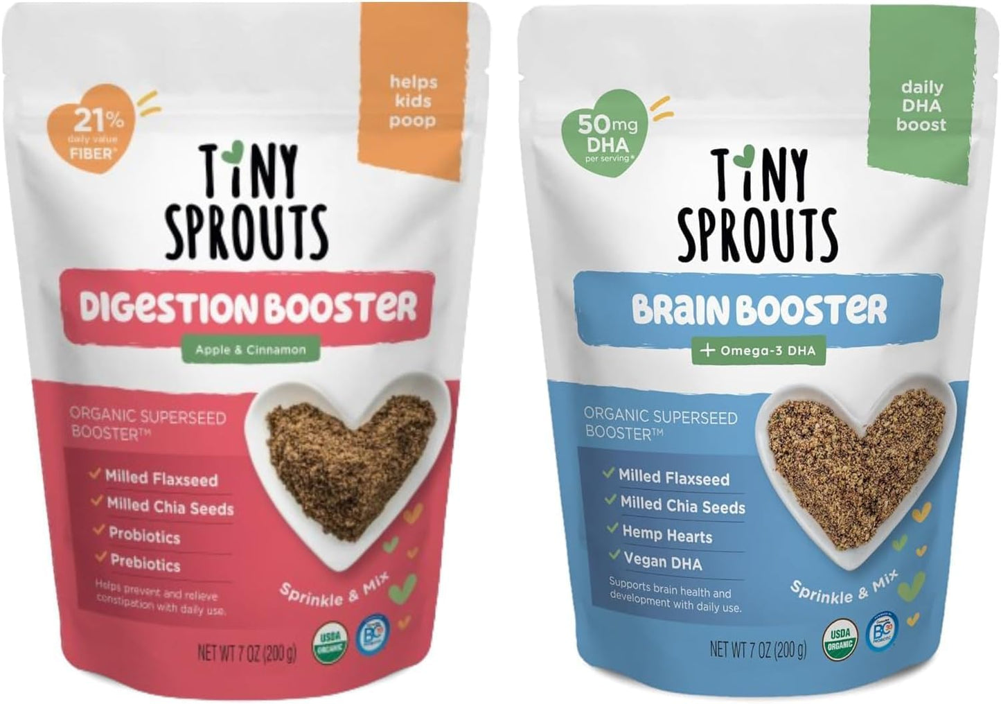 Organic Digestion Booster (Apple & Cinnamon) & Brain Booster - Milled Chia Seed, Milled Flaxseed and Hemp Hearts with Vitamin D,