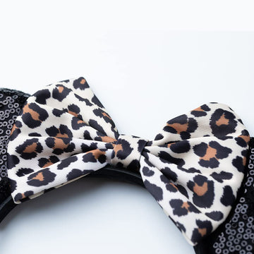 Foeran Mouse Ears Headbands Shiny Bows Mouse Ears Glitter Party Princess Decoration Cosplay Costume For Girls Women (Leopard Pri