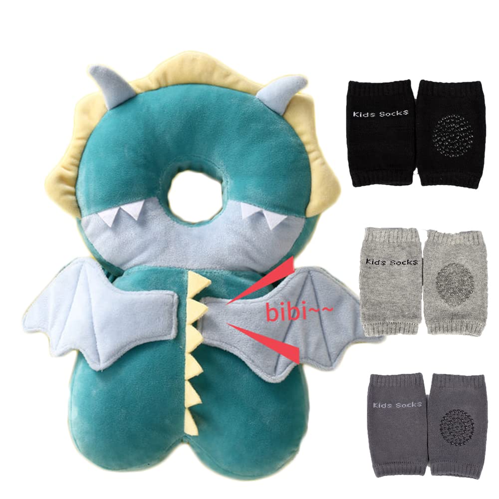 Feidoog Baby Head Protector Cushion Backpack With 3 Baby Knee Pads For Walking & Crawling,Dragon
