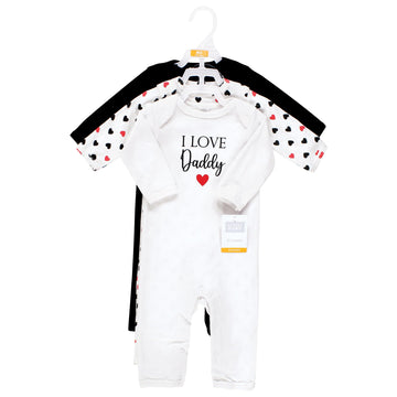 Hudson Baby Unisex Baby Cotton Coveralls, Girl-Daddy Red Black, 0-3 Months
