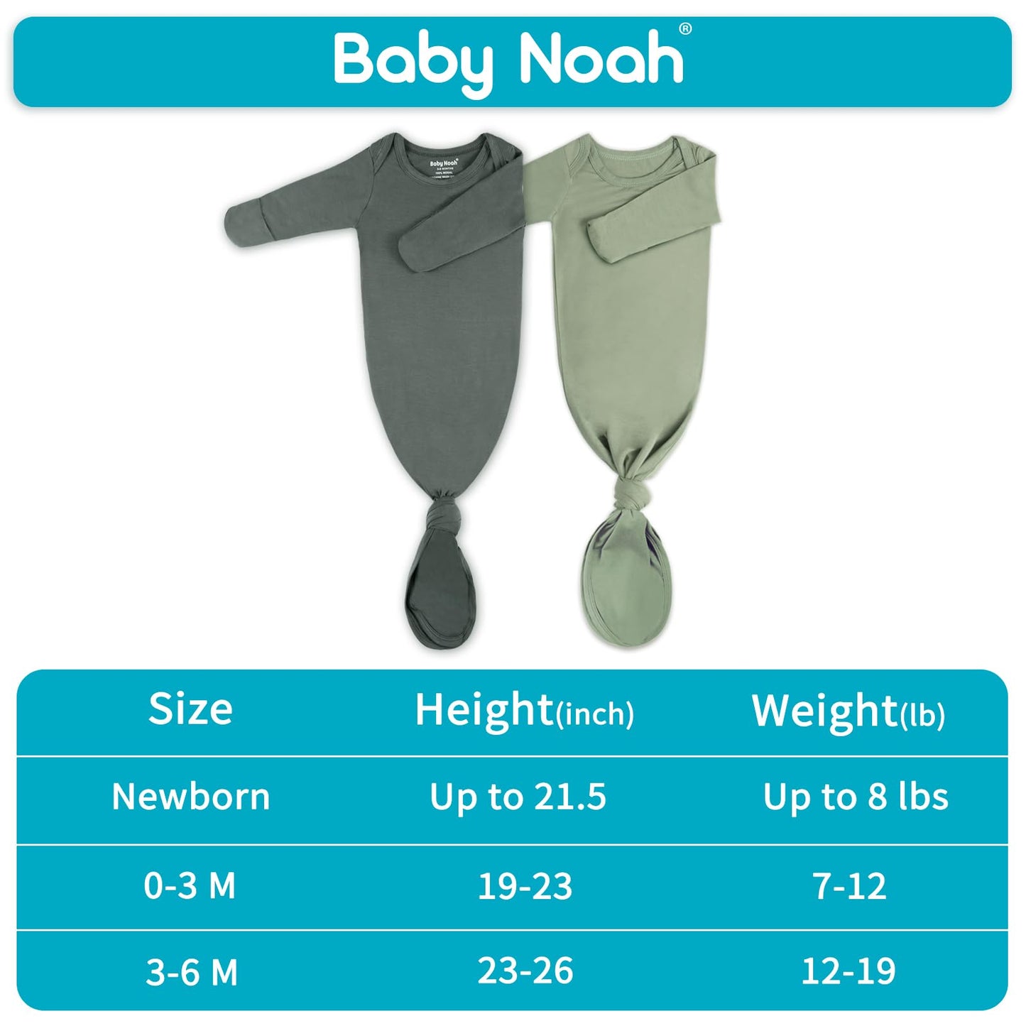 2Pk Newborn Baby Knotted Gown, Super Soft Silky Infant Long Sleeve Sleeper for Baby Sleeping with Hat or Headband (2 Packs)