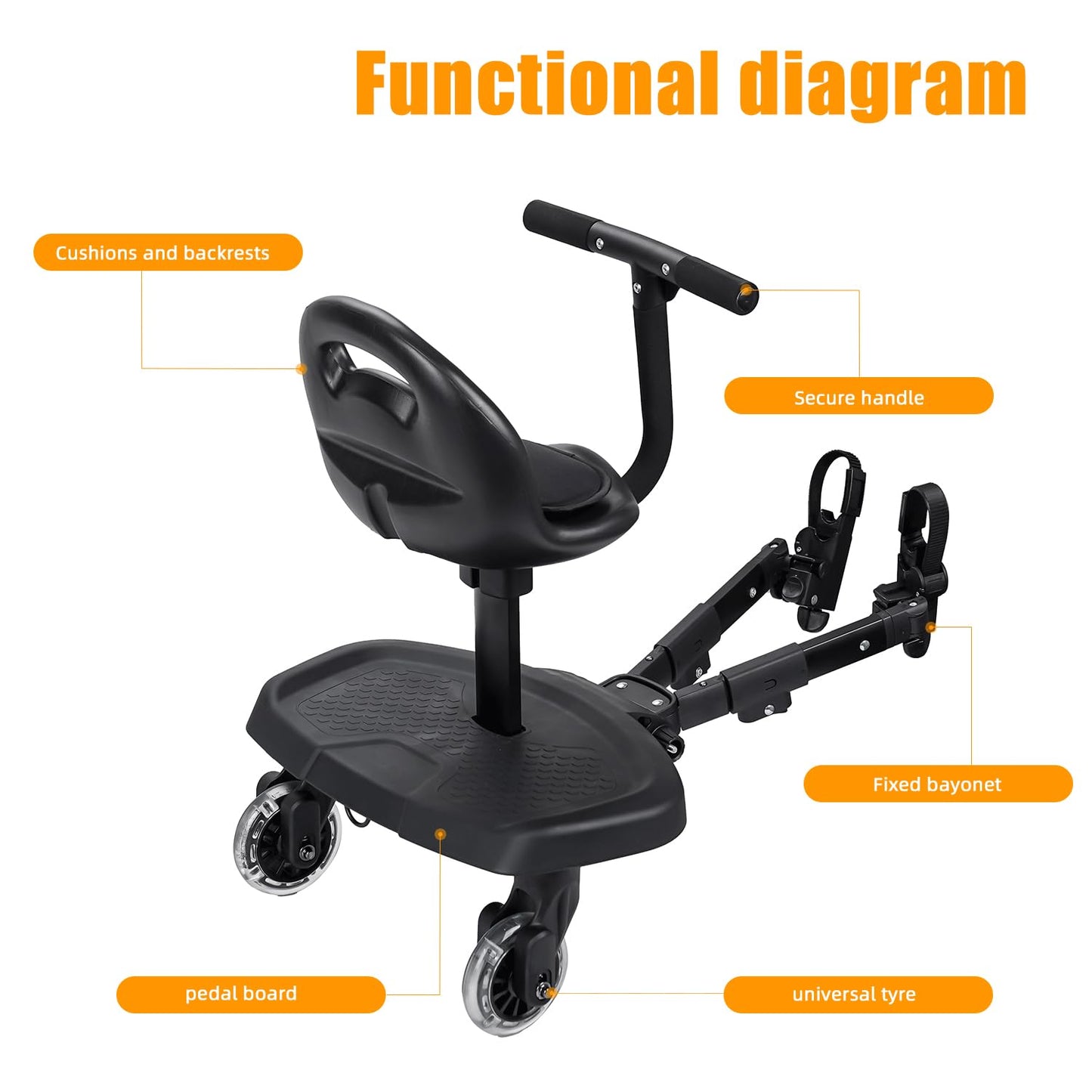 Universal 2-In-1 Stroller Board,Child Rider Stroller Attachment With Saddle Seat And Standing Platform ,Quick And Easy To Use, S