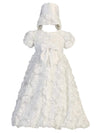 Long White Ribbon Clusters On Tulle Christening Special Occasion Gown With Hat