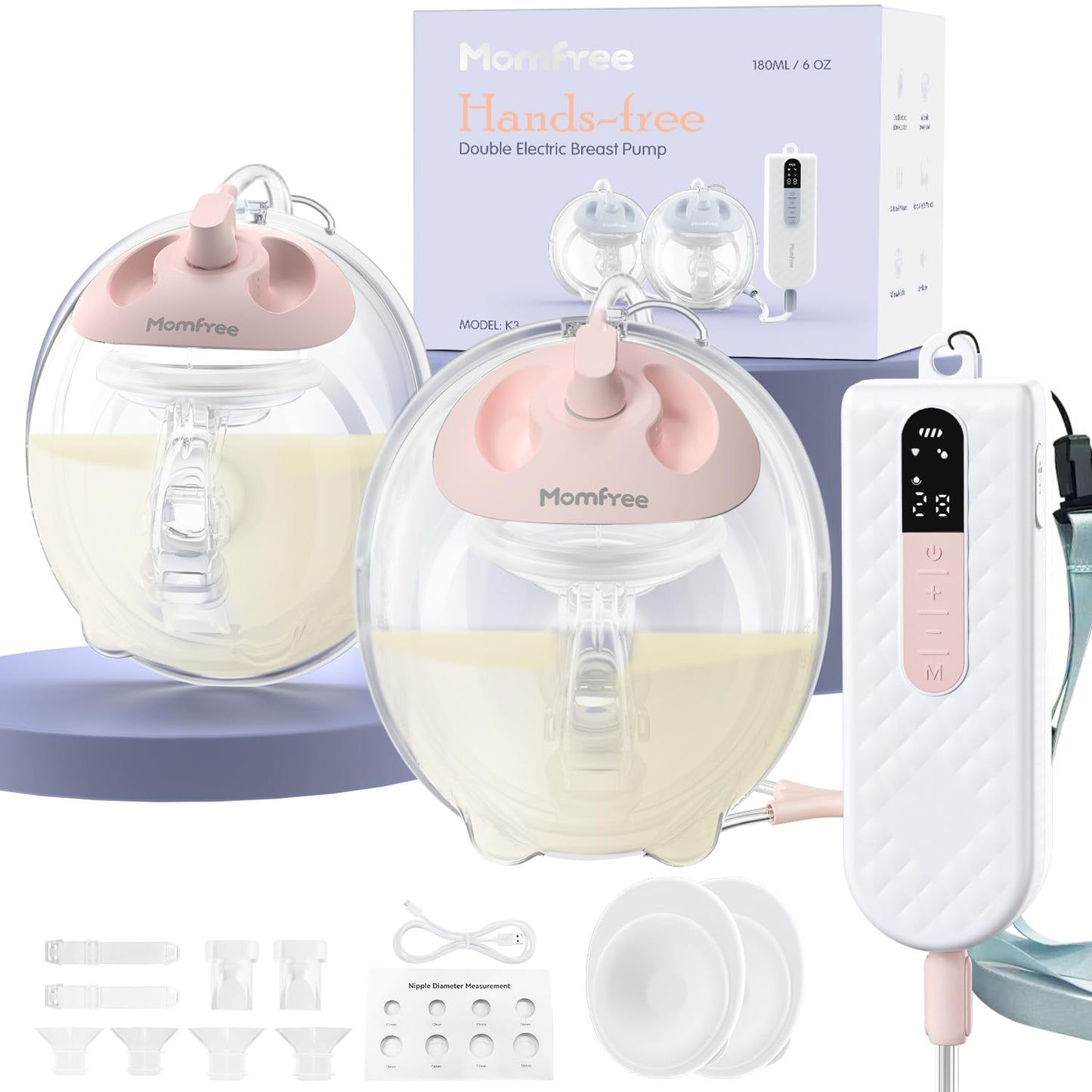 Breast Pump Hands-Free K3 Updated, Wearable Breastfeeding Pump With Soft Double-Seal Flange, 1800Mah Long Battery Life & Led Dis