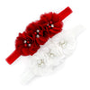 My Lello Baby Flower Headbands Fabric Beaded Trio Stretchy Elastic Pair (Red/White)
