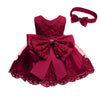 Baby Girls Christmas Embroidery Lace Dresses Infant Easter Halloween Wedding Formal Event Dress(Burgundy,24M)