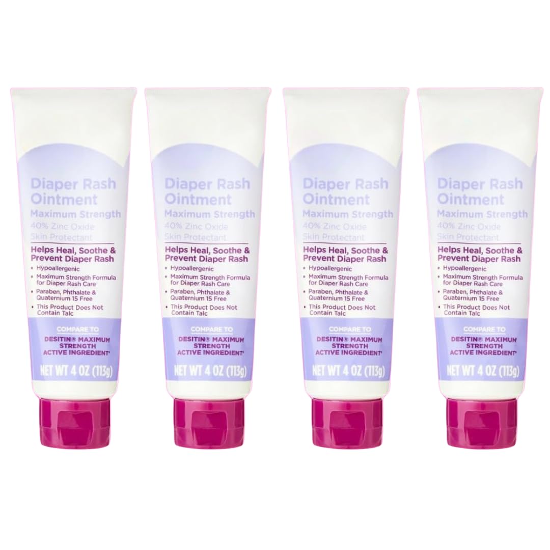 Maximum Strength Diaper Rash Ointment with Zinc Oxide, Baby Skin Protectant Cream, Soothes Irritation and Redness, 4 oz Tube, Pe