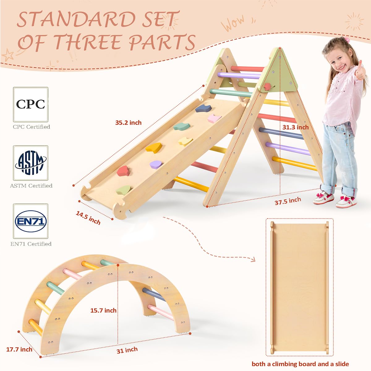 Aiwo Pikler Triangle Set 7In1 Montessori Toddler Climbing Toys Indoor, Climbing Toys For Toddlers 1-3 Inside, Baby Climbing Gym