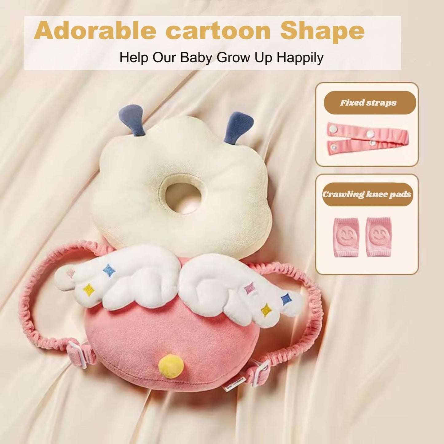 Minochi Baby Head Protector Backpack, Adjustable Baby Head Protection Backpack With Baby Knee Pads For Crawling, Soft, Breathabl