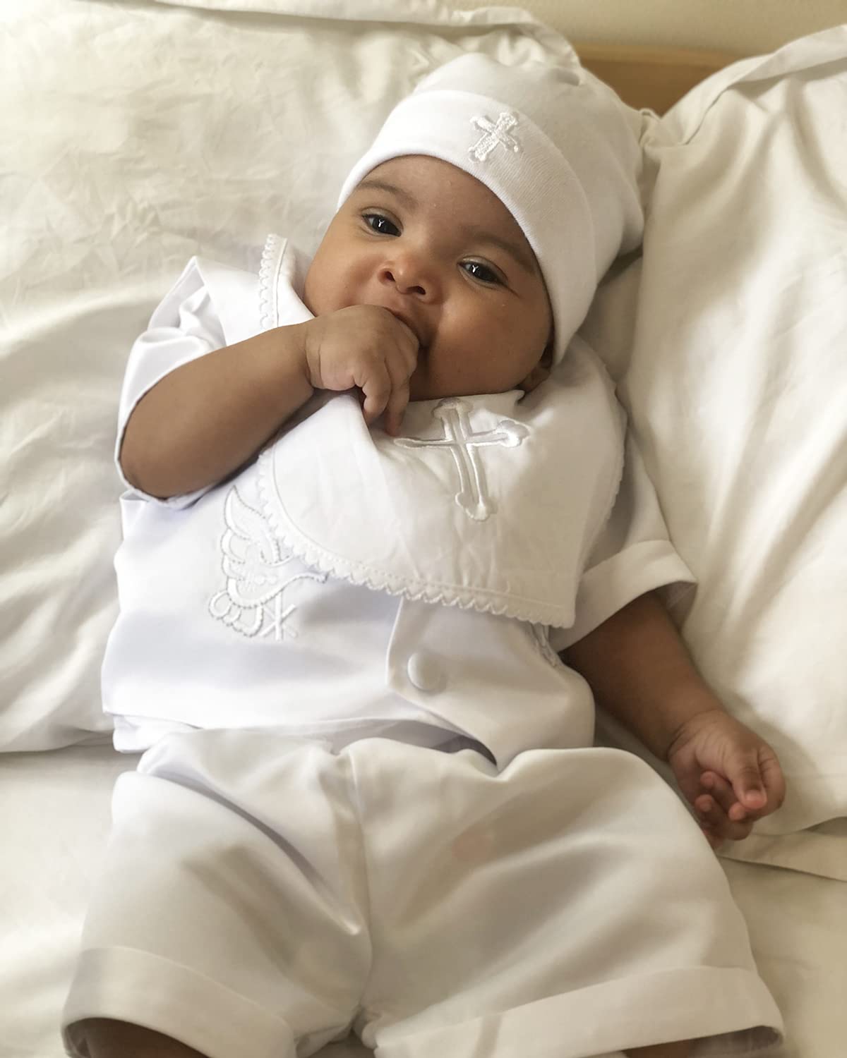 Estamico Infant Baby Boy 'S Girl 'S Christening Baptism Outfits Embroidered Cross Bib