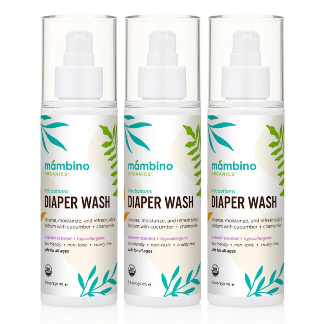 Mambino Organics Diaper Area Wash, Gentle No-Rinse Diaper Rash Spray for Sensitive Skin, Baby Cleansing Water with Organic Chamo