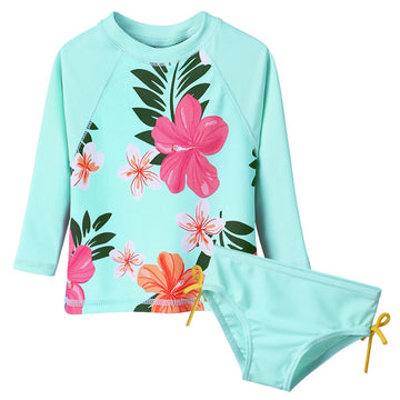 Toddler/Baby Girls Rash Guard Swimsuit Long Sleeve 2 Piece Swim Bottoms Set Upf 50+ 5-6T Cyan