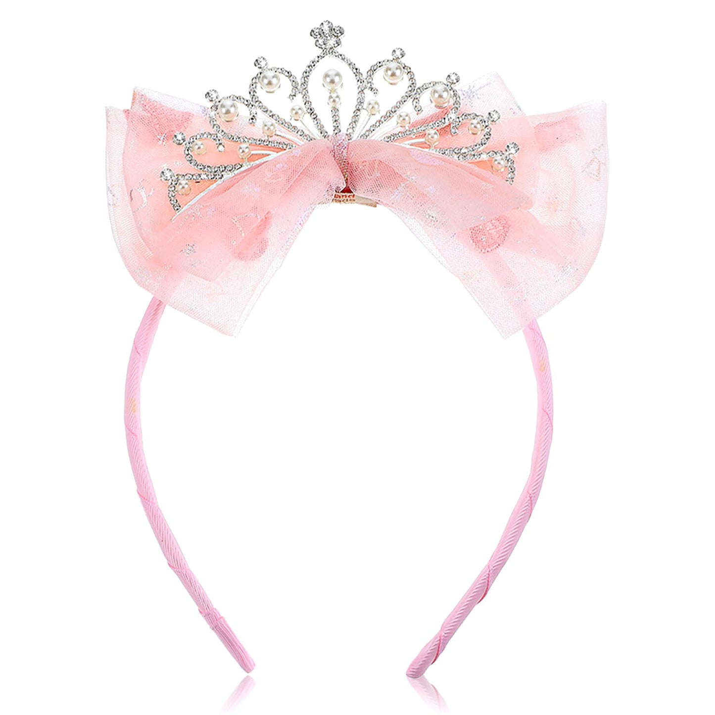 Ymapinc Pink Princess Crowns, Tiara Crown Headband Birthday with Cute Tulle Bow Fairy Crown Women Hair Accessory