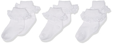 Jefferies Socks Baby Girls Newborn Eyelet Lace 3 Pair Pack Infant And Toddler Socks, White, 12-24 Months Us