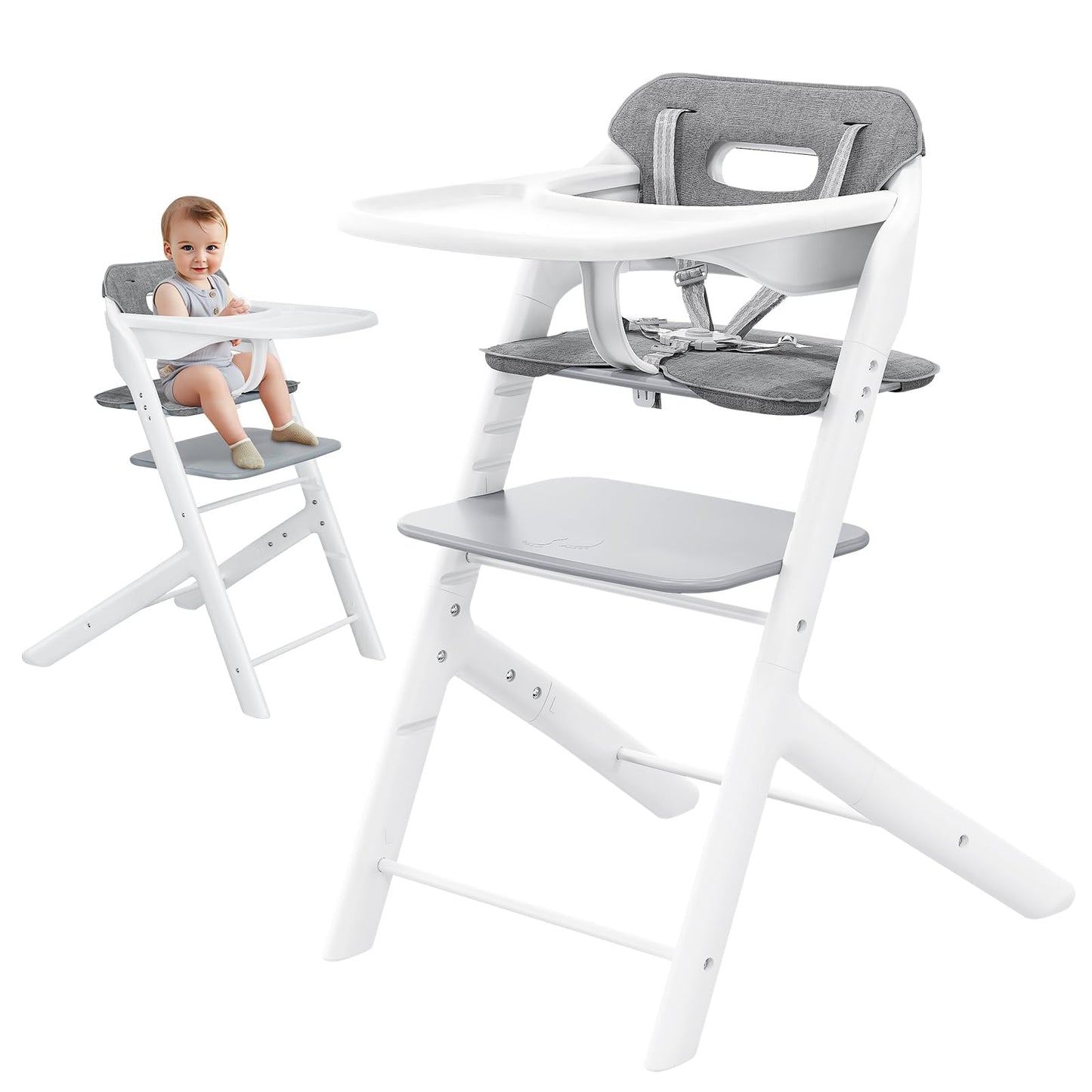 SRGAFIX Adjustable Baby High Chair, Portable Child High Chair with 5-Point Safety Harness, Cushion & Removable Tray. Adjustable