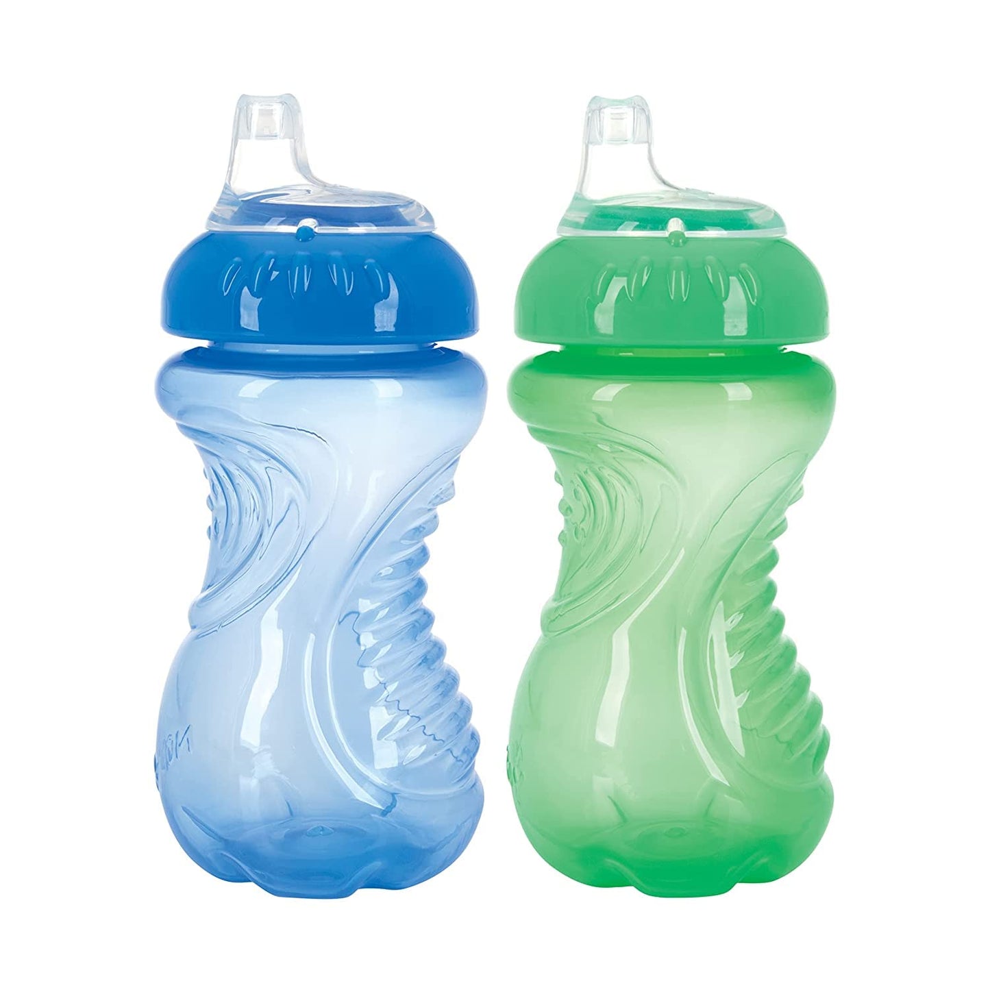 Nuby 2-Pack No-Spill Easy Grip Cup, 10 Ounce, Blue & Green