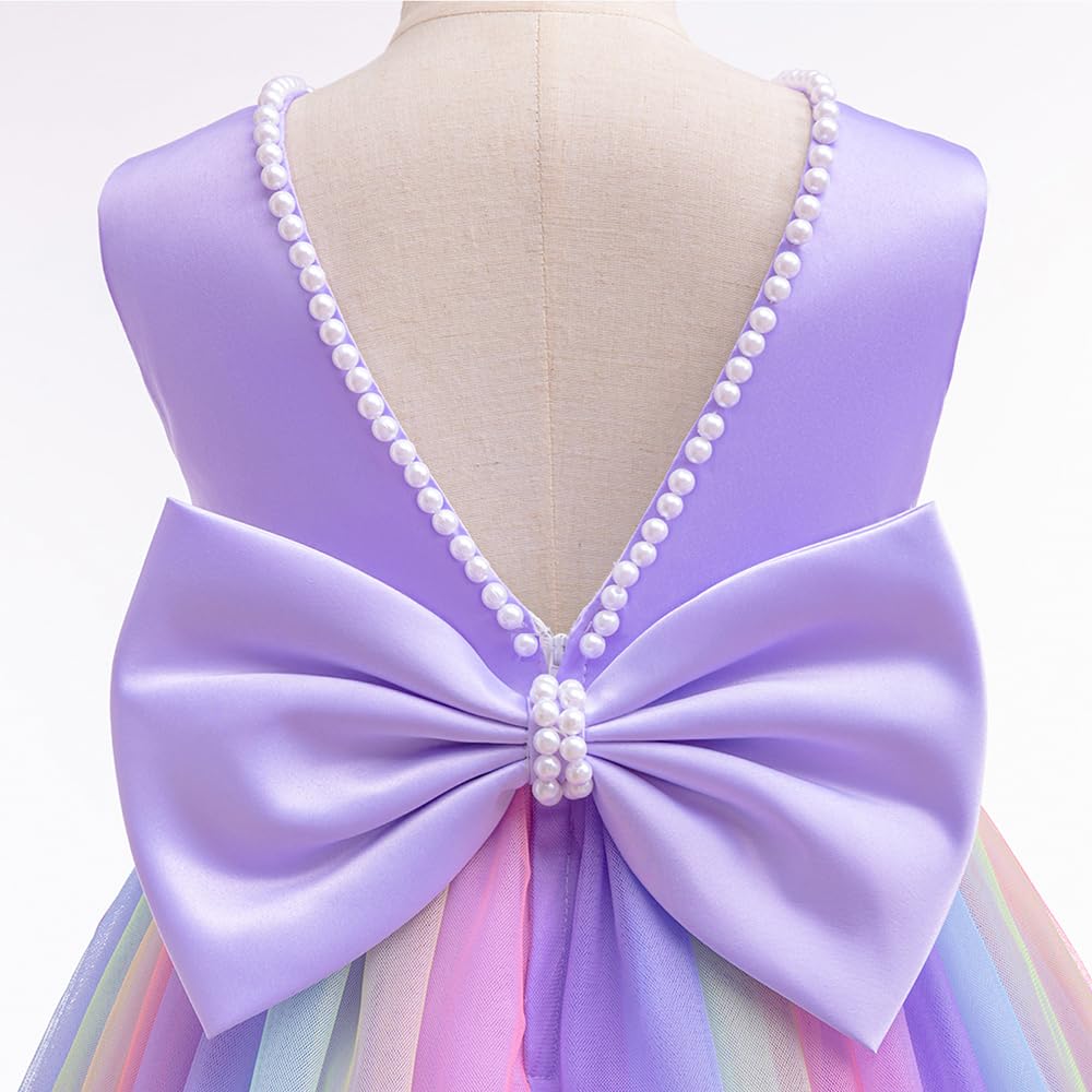 Jup'Elle Baby Girls Dresses With Pearls & Rainbow Color Tulle - Party Wedding Pageant Eastern Flower Girl 2 Years Birthday Dress