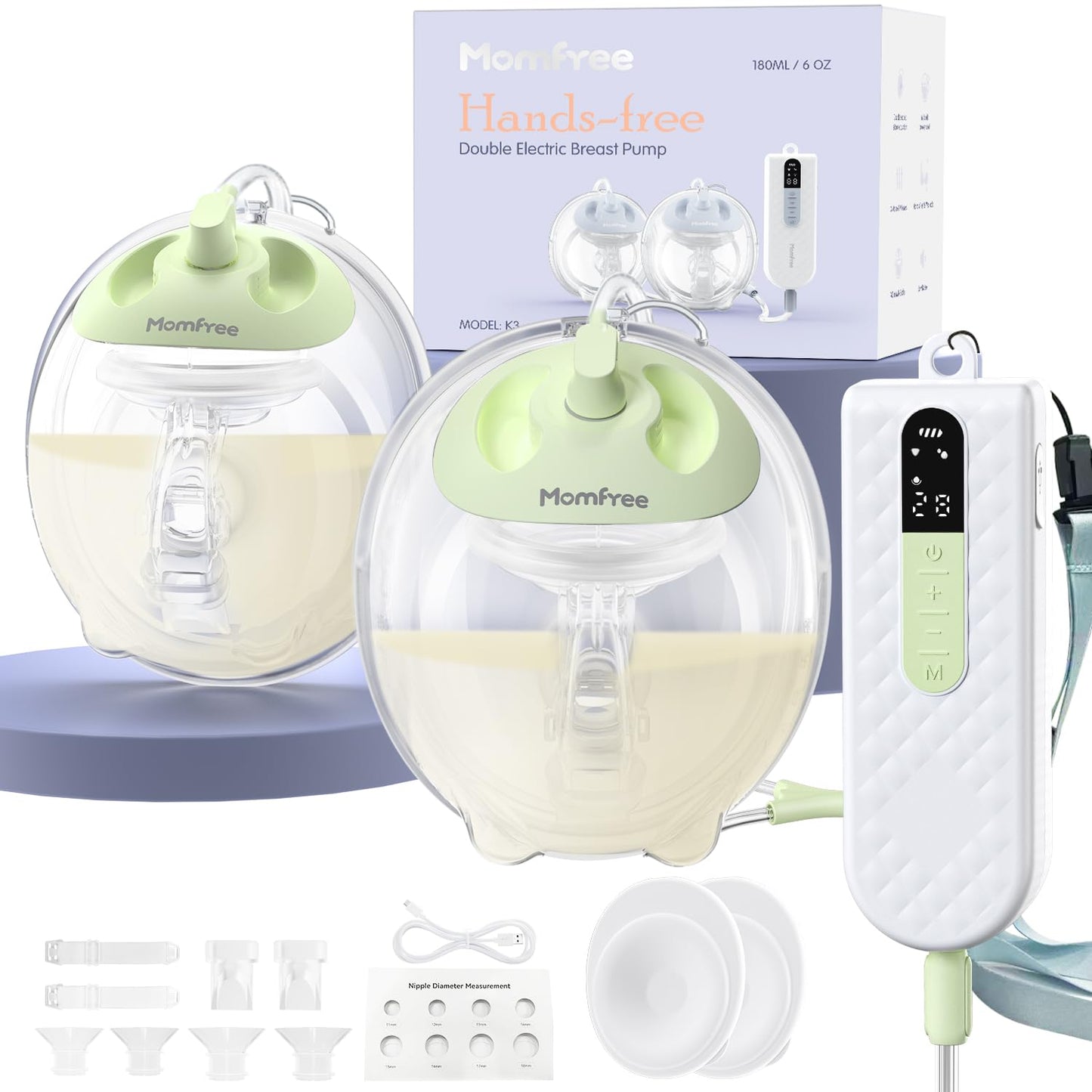 Wearable Breast Pump Hands-Free K3, Upgraded Portable Electric Pump with 3 Fine-Tuned Rhythms, Mini Pump Motor with 3 Modes & 9