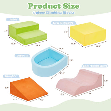 Quchi 5-Piece Climbing Toys For Toddlers, Toddler Climbing Toys Indoor With Foam Ball Pit (Balls Not Included), Soft Foam Climbi