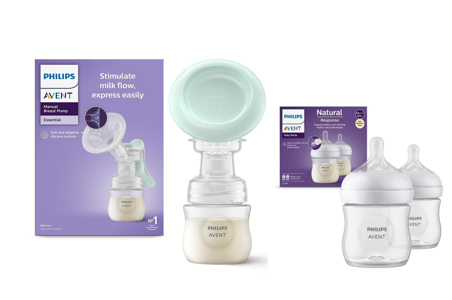 Philips Avent Essential Manual Breast Pump | Easy Silicone Massage Cushion & Ergonomic Handle, Soft & Gentle, Bpa Free + 125Ml N