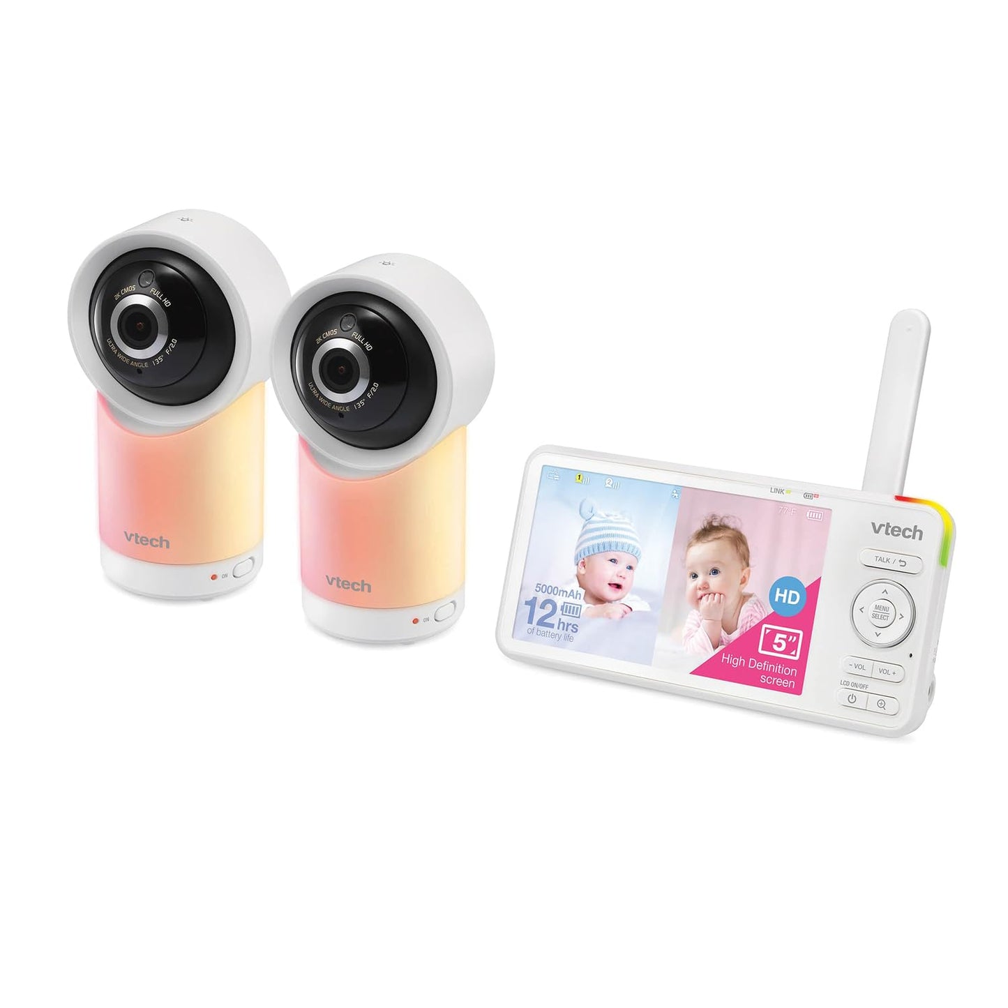 VTech RM57662HD RM57662HD Smart WiFi 1080p 2Camera 360PanandTilt Video Baby Monitor System with 5in. Display, NightLight