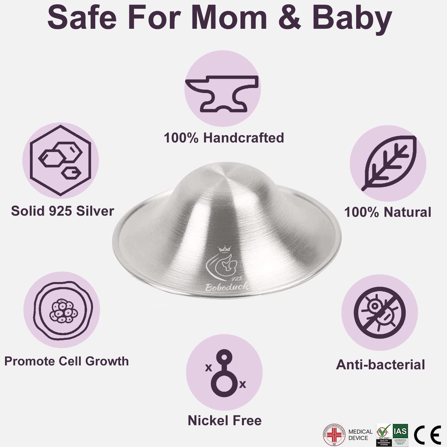 Boboduck The Original Silver Nursing Cups - Nipple Shields For Nursing Newborn, Newborn Breastfeeding Essentials Must Haves For