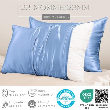 Promeed 23 Momme Silk Toddler Pillowcase 2 Pack With Free Laundry Bag, Natural Highest Grade 6A+ 100% Mulberry Silk Pillow Case