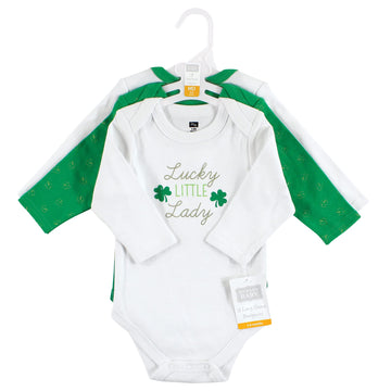 Hudson Baby Unisex Baby Cotton Long-Sleeve Bodysuits Lucky Lady, 9-12 Months