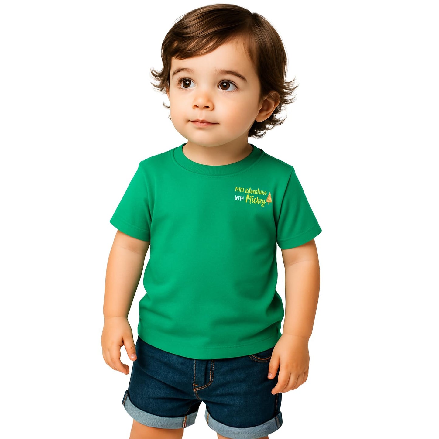 Nautinati Boys Cotton T-Shirt|Mickey Mouse Typography Print | Age 0-2 Years(Nnibtw020010-3-6M_Dark Green_3-6M)