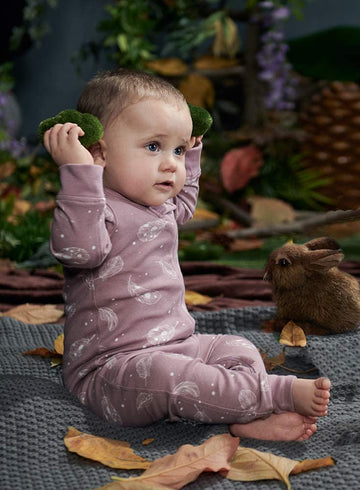 Owlivia Organic Cotton Baby Boy Girl Zip Up Sleep N Play, Footless, Long Sleeve(3-6 Months, Feather Mauve)