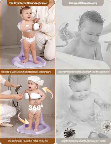 Baby Shower Stand, Baby Bath Support, Shower Standing Support With Adjustable Height And Armrest, Bath Stand With Anti-Skip And