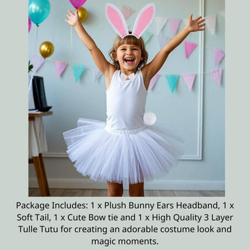 Kirei Sui Kids Bunny Rabbit Ears Headband & Tutu Costume 4 Pieces Dress Up Set White