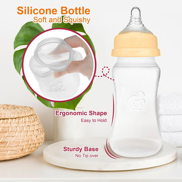 Nenesupply Silicone Baby Bottles Newborn Feeding Bottles Slow Flow Breastfeeding Bottle For Breastfed Babies Wide Neck 8Oz Anti