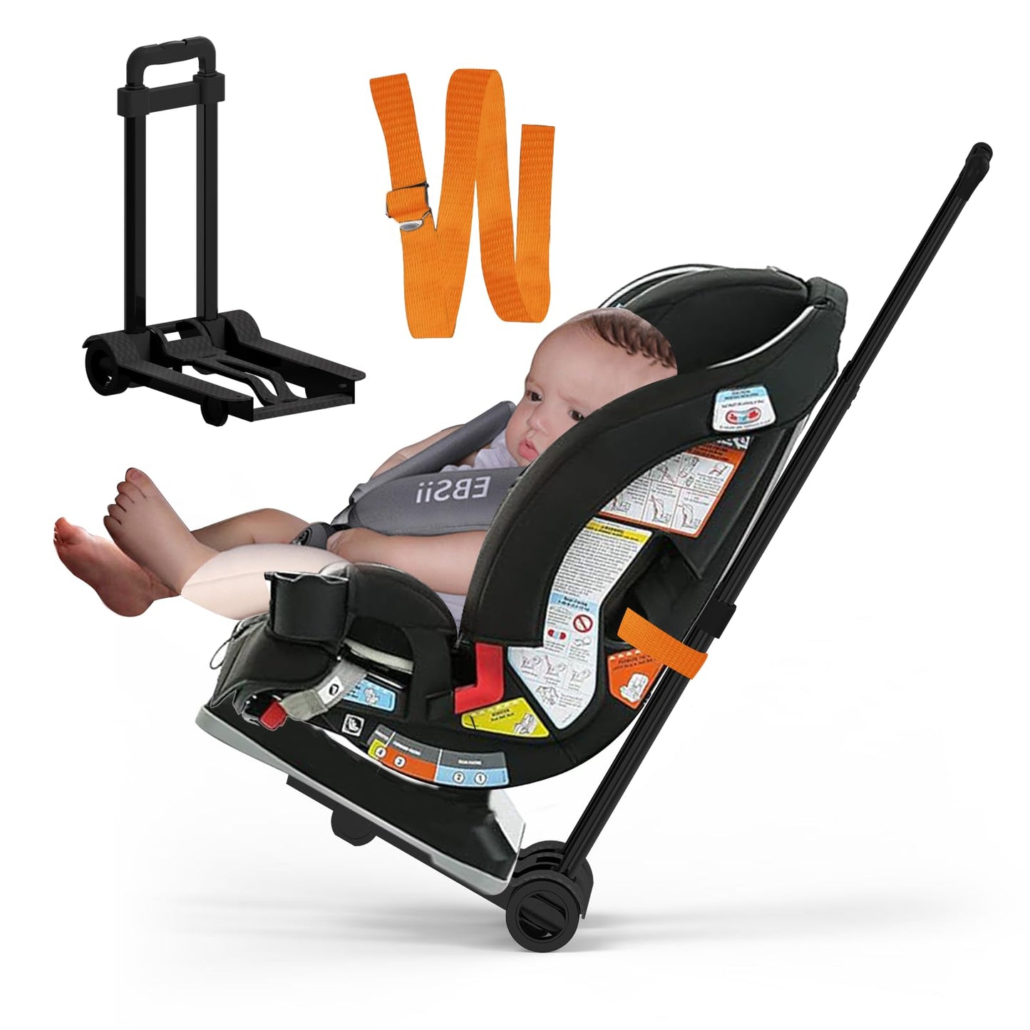 Foldable Car Seat Travel Cart with Belt, Car Seat Stroller, Carseat Carrier for Airport with Wheels and Compact Fold