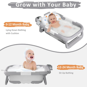 Reeple Collapsible Baby Bath Tub For Newborn To Toddler With Floating Cushion For Bath Support, Portable Baby Bath Tub With Real