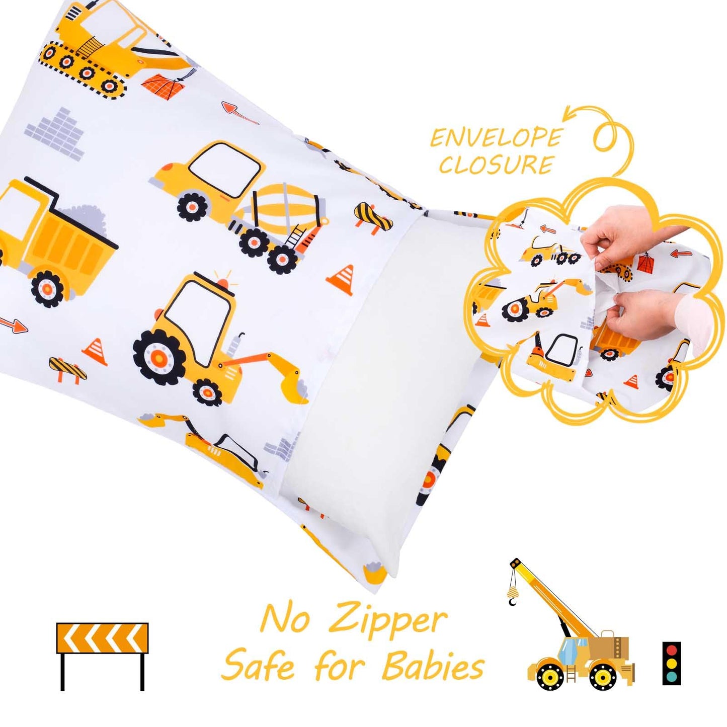 Uomny Toddler Pillowcases For Boys 13X18 12X16 14X19 Engineering Vehicle Baby Pillow Case 2 Pack Small Pillow Covers For Travel