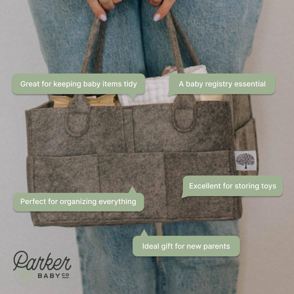 Parker Baby Diaper Caddy - Nursery Storage Bin And Car Organizer For Diapers And Baby Wipes - Sage Green, Large