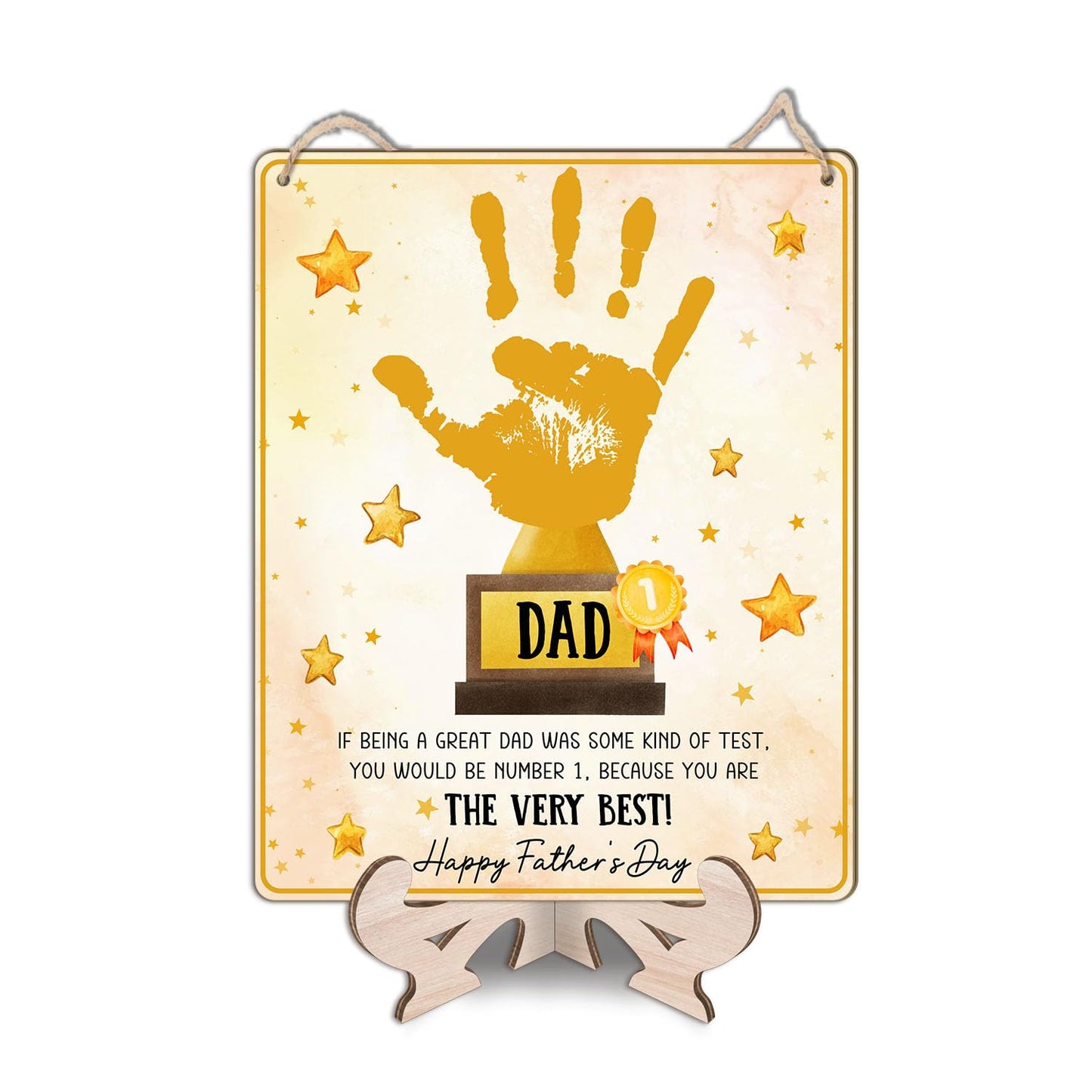 Worlds Best Dad Trophy from Baby Handprint Keepsake, DIY Best Dad Ever Hands Down Sign Trophy #1 Dad Fathers Day Kid Handprint