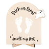 Whaline Babys First Halloween DIY Footprint Sign Baby Ghost Trick or Treat Smell My Feet Wooden Crafts Sign Halloween Keepsake